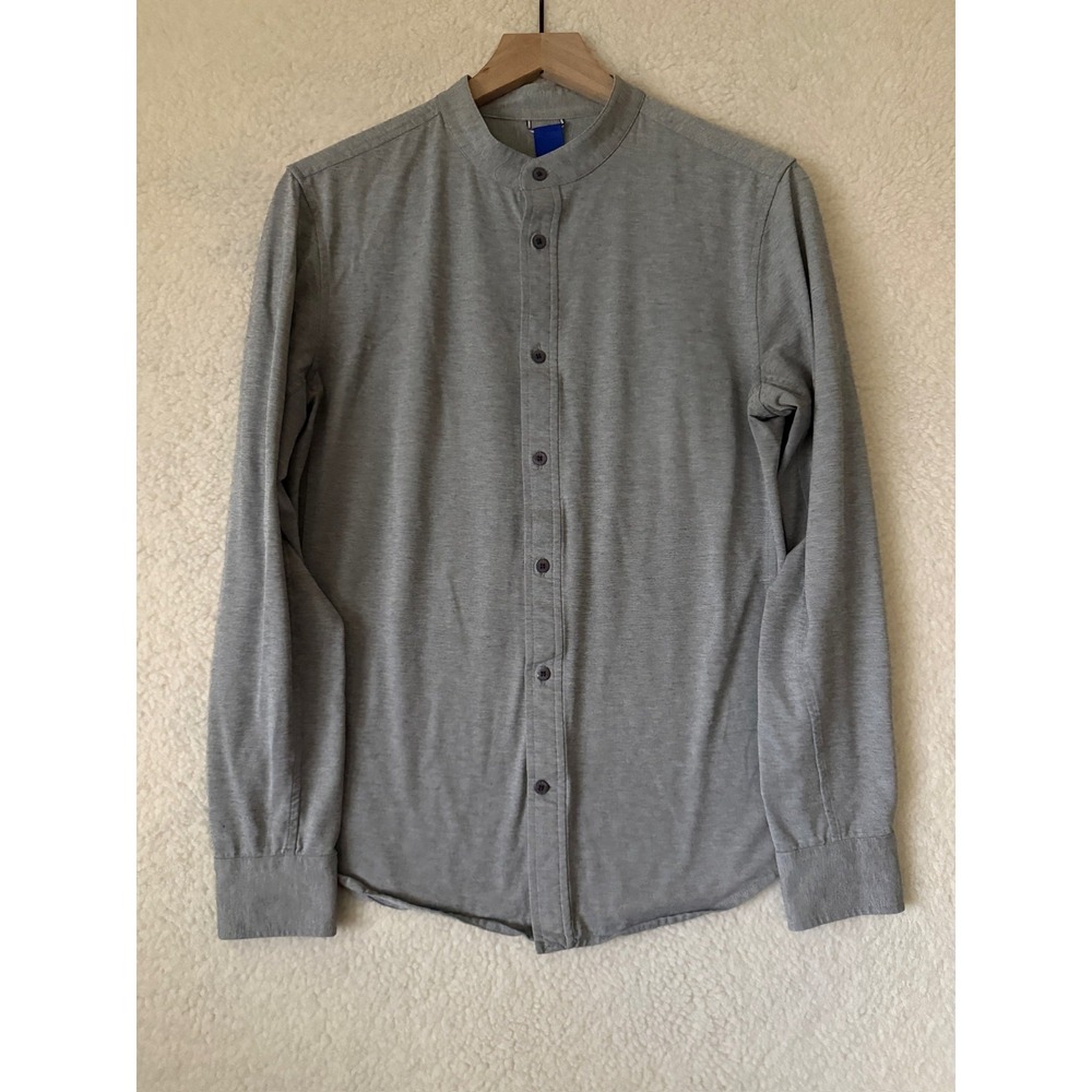 Kit And Ace Shirt Mens Small Gray Solid Band Collar Long Sleeve Button-Up